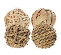 VALICLUD 4PCS Bunny Chewing Set, Small Woven Balls for Rabbits, Parrots, Hamsters, Natural Rattan Chew for Dental Health and Interactive Play