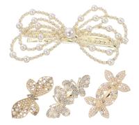 VALICLUD 4pcs Butterfly Hair Clips Flower Hairpin Pearl Hairpin for Girls Metal Butterfly Hairclips Shiny Decor