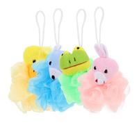 VALICLUD 4pcs Cartoon Animal Bath Loofahs, Soft Body Exfoliating Shower Sponges with Duck, Rabbit, Frog, Bear, Suitable for Bath Time