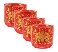 VALICLUD 4pcs Ceramic Buddhist Offering Cups for Temple Worship High Temperature Fired Water Bowls with Random Edge Patterns Symmetrical Hand Polished Design for Home and Ritual Use