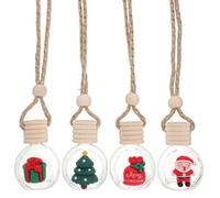 VALICLUD 4pcs Christmas Car Air Freshener Empty Diffuser Bottle, Hanging Ornament Glass and Wood, for Essential Oils, Rearview Mirror, Holiday Decor
