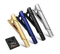 VALICLUD 4pcs Copper Tie Clips for Men with Elegant Diagonal Pattern Secure Grip Necktie Bars for Wedding Business Anniversary Stylish Suit Accessories Gift Box