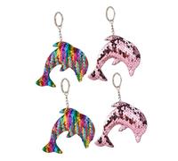 VALICLUD 4pcs Dolphin Shaped Sequins Keychains Creative Hanging Bag Key Holder for Car Keys Pink Colorful Design Birthday Holiday for Women and Girls