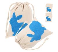 VALICLUD 4pcs Easter Bunny Drawstring Bags Canvas Candy Pouches Party Favor Gift Bags Blue Reusable Jewelry Storage Pouches for Holiday Treats and Festival Decoration