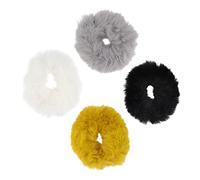 VALICLUD 4pcs Fuzzy Faux Hair Scrunchies Soft Elastic Hair Rings for Comfortable Ponytail Bun for Women and Black Grey Ginger White