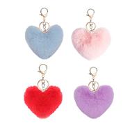 VALICLUD 4pcs Heart Pom Poms Keychain Pompoms Keychain Heart s Puff Ball Faux Fluffy Shape Keyrings for Women