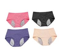VALICLUD 4pcs High-Waist Anti-Leak Sanitary Pants for Women Breathable Period Underwear with Lightweight Elastic Close-Fitting Fabric in Black Red Blue and Nude