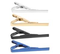 VALICLUD 4pcs Men’s Tie Clips Set Metal Collar Clips with Polished Gold, Silver, Black, Navy Blue Finish - Business Necktie Pin Accessories for Formal Suit and Wedding Use