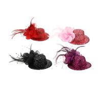 VALICLUD 4pcs Mini Fascinator Hair Clips Top Hat Hair Barrettes Red Purple Black Pink Vintage Style for Ladies Cocktail Party Wedding