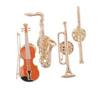 VALICLUD 4pcs Musical Instrument Brooch Pins Retro Golden Guitar Saxophone Trumpet Flute Badges For Jazz Enthusiasts And Orchestra Fans