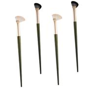 VALICLUD 4pcs Nose Contour and Concealer Brushes Set, Angled Half-fan Shape, Black Mixed and White Dual-color Synthetic Hair, Small Cosmetic Tools for Nose Highlighting and Eye Shadow Blending