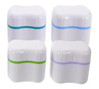 VALICLUD 4pcs Plastic Denture Storage Case with Removable Basket and Double-layer Housing for Dentures and Braces Appliances, Firm Locking Lid, for Bathroom Countertops and Suitcase