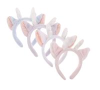 VALICLUD 4pcs Plush Christmas Reindeer Antler Headbands Fuzzy Dragon Horn and Deer Ear Hair Hoops in White Blue Pink Purple Soft Skincare Face Wash Headbands for Year Costume Party and Spa