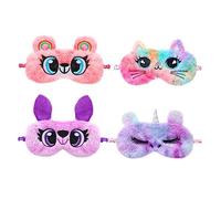 VALICLUD 4Pcs Plush Eye Masks Faux Travel Blindfolds for Sleeping Cute Bear Cat Unicorn Rainbow for Light Sleepers Travel Comfort