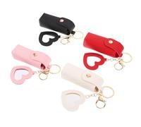 VALICLUD 4pcs Portable Lipstick Organizer Keychain Set Heart Mirror, Mini Lipstick Storage Bag for Travel and Purse, Small Lip Gloss Holder Case for Women