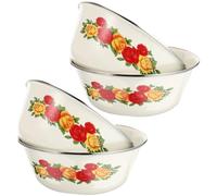 VALICLUD 4pcs Retro Enamel Bowls Set Large Capacity Kitchen Basins Smooth Surface Sturdy Household Enamelware Multipurpose Soup and Noodle Bowls for Dining