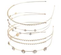 VALICLUD 4Pcs Rhinestone Headband Set for Women Bridal Headdress, Gold Single Double Row Full Crystal, Sunflower White Crystal, Design Hair Accessory for Weddings and Special
