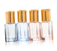 VALICLUD 4pcs Small Glass Bottles Refillable Perfume Containers with Steel Ball Caps Octagonal Design in Light Pink Transparent Black Bright Orange for Travel and Essential Oils