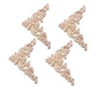 VALICLUD 4pcs Solid Wood Rose Appliques Onlays for Furniture Decoration Unpainted Carved Flower Corner Embellishments Wooden Decals for Home and Cabinet Decor