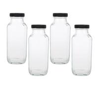 VALICLUD 4pcs Square Glass Water Bottles with Lids Clear Reusable Smoothie Containers for Juicing Milk Beverages Portable Spill-resistant Storage Jars