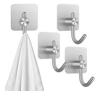 VALICLUD 4pcs Stainless Steel Adhesive Wall Hooks for Bathroom Kitchen Use No Drilling Strong Stick Coat Towel Loofah Holders with Polished Surface J-Shaped for College Apartment Essentials