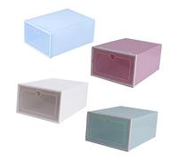 VALICLUD 4Pcs Transparent Plastic Shoes Container Box Stackable Drawer Type Shoe Storage Organizer with Breathable Design for Closet Space Saving