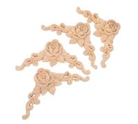 VALICLUD 4PCS Unpainted Wood Applique Romantic Rose and Corner Carved Onlay for Furniture Wall Cupboard Bed Cabinet Timeless European Style Decorative Wood Carvings