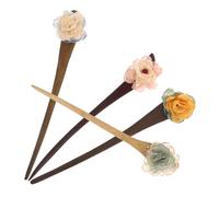 VALICLUD 4pcs Vintage Chinese Hairpin Wooden Hair Pins Dried Flower Design Hair Accessories for Women Decorative in Blue Yellow Green Pink