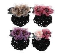 VALICLUD 4pcs Vintage Floral Hair Snood Nets with Flower Clip Mesh Hair Bun Cover for Nurses and Women Working in Hotels Banks and Parties