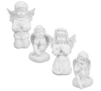 VALICLUD 4pcs White Resin Angel Figurines with Wings, Kneeling Praying Cherubs Statue Set Featuring Intricate Detailing and Creative Arrangement, for Living Room or Office Decor