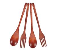 VALICLUD 4pcs Wooden Spoon and Fork Set Kitchen Cutlery Portable Flatware for Cooking Camping Japanese Style Reusable Wood Tableware for Everyday Use