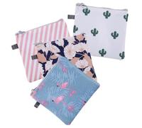 VALICLUD 4Pcs Zipper Period Bags with Cactus Flamingo Stripes Floral Patterns Portable Sanitary Napkin Storage Pouches for School Office Travel Feminine Products Organizer