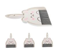 VALICLUD 4sets Portable Mini Broom and Dustpan Cute Bunny Design Plastic Material Small Broom and Dustpan for Desk and Kitchen Tight Spaces