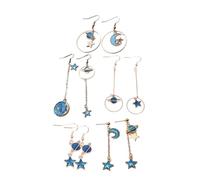 VALICLUD 5 Pairs Asymmetrical Moon Star Planet Earrings Dangle Elegant Pendant Jewellery for Women Party Wedding Daily Wear