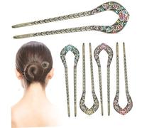 VALICLUD 5 Pcs Vintage U Shaped Hair Forks with Rhinestones Metal French Hair Pins for Women for Daily and Special Occasions