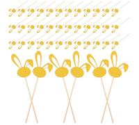 VALICLUD 50pcs Easter Cake Decoration Picks with Gold Glitter Bunny Ears, Rabbit Head Cupcake Toppers for Spring Birthday Party and Shower Cake Decor