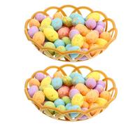 VALICLUD 50pcs Easter Decorative Foam Eggs Set (1.5x1.8cm) with 2 Baskets, Creative Colorful Easter Egg Props for Festival Home Decor and Party Activities
