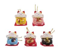 VALICLUD 5Pcs Adorable Cat Ornament Set Mini Maneki Neko for Home Decor Car Decoration Compact Ceramic Figures for Wealth Prosperity for Friends Party Layout