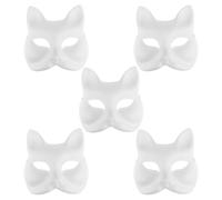 VALICLUD 5pcs DIY White Fox Paper Mask with Strong Durability and Decoratable Features, Blank Hand-painted for Cosplay Party and Halloween Costume Accessories
