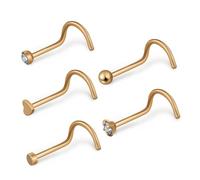 VALICLUD 5pcs Nose Studs Set Corkscrew Heart Shaped Nose Rings for Women Comfortable Stainless Steel Piercing Jewelry Variety of Styles for Every Occasion