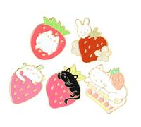 VALICLUD 5pcs Strawberry Brooch Pin Cute Cartoon Kitten Pattern Enamel Lapel Pins for Women Clothes Bags Hats Accessories