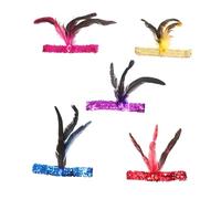 VALICLUD 5pcs Vintage 1920s Flapper Headbands Set, Elastic Sequin Plume Hair Accessories for Women, Multi-color Dance Party Costume Headpiece