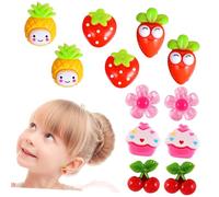 VALICLUD 6 Pairs Ear Clips Earrings No Piercing Cute Fruit Flower Designs for Little Birthday Party Favor Non-painful Ear Jewelry