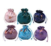VALICLUD 6 Pcs Chinese Style Silk Drawstring Pouches with Vintage Embroidery, Fillet Fruit Shape, Mixed Colour, Easy Open and Close, for Game Props Or School Storage Color