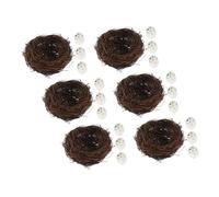 VALICLUD 6 Set Handmade Woven Bird Nest Decoration Rattan Bird Nest Artificial Eggs Decorative for Outdoor Garden Easter Xmas Tree Hanging Ornament Included