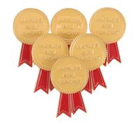 VALICLUD 6pcs Alloy Teacher Lapel Pins with Golden Medal and Red Ribbon, Decorative Brooch Pins for Teachers and Mentors, Elegant Design with Secure Backing, for School and Meetings