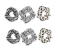 VALICLUD 6pcs Animal Print Hair Scrunchies with Zebra Leopard Cow Patterns Elastic Fluffy Hair Bands for Women Stretchable Ponytail Holders for Daily Party Sports Travel Use