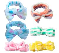 VALICLUD 6pcs Coral Fleece Face Washing Headbands for Women Elastic Spa Head Wraps with Bowknot Design Shower Hair Bands for Makeup Skincare for Friends