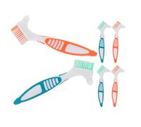 VALICLUD 6pcs Denture Cleaning Brush with Dual Head Hard Bristles Large Handle for Easy Grip Color Coded for Personal Use Travel Friendly False Teeth Cleaner for Retainers and Dentures