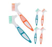 VALICLUD 6pcs Dual Head Denture Cleaning Brushes with Slip Handle Deep Cleaning False Teeth Toothbrush for Elderly Oral Care Color Coded Bristles for Personal Use